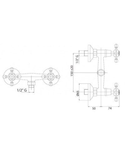 Смеситель для душа золото 24 карат, ручки золото 24 карат Cezares Golf GOLF-DS-03/24