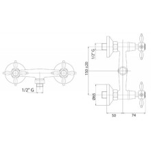 Смеситель для душа золото 24 карат, ручки золото 24 карат Cezares Nostalgia NOSTALGIA-DS-03/24