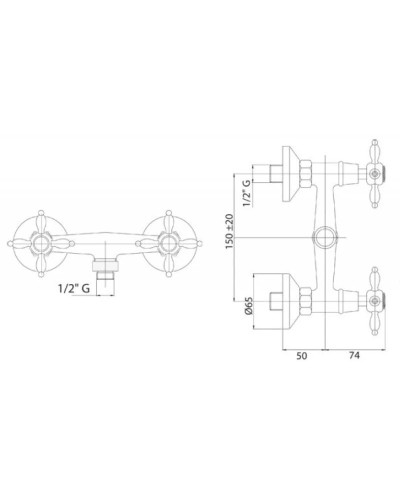 Смеситель для душа золото 24 карат, ручки золото 24 карат Cezares Nostalgia NOSTALGIA-DS-03/24