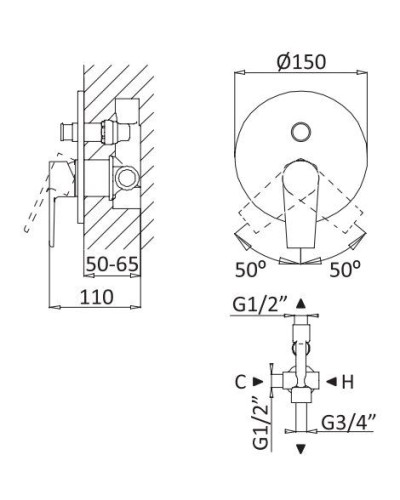 Смеситель для душа Cezares Nautic NAUTIC-VDIM-NOP Черный матовый