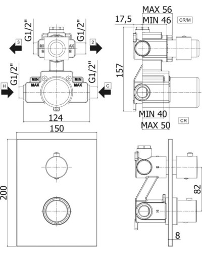 Смеситель для душа Paffoni Light LIQ518NO/M с термостатом Черный матовый