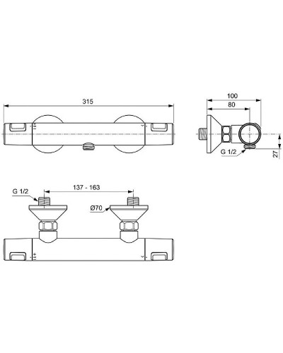 Смеситель для душа Ideal Standard Ceratherm T25 A7201AA с термостатом Хром