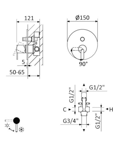 Смеситель для душа Cezares LEAF-VDIM-NOP Черный матовый