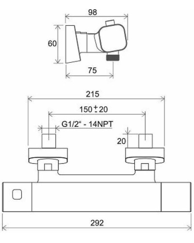 Смеситель для душа Ravak 10° Free TD F 033.00/150 X070140 с термостатом Хром