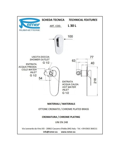 Смеситель для душа Remer Class Line L30L