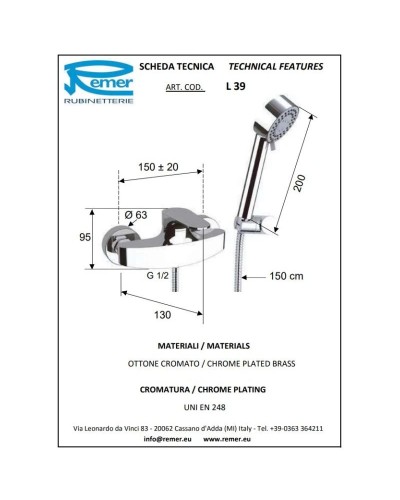 Смеситель для душа Remer Class Line L39