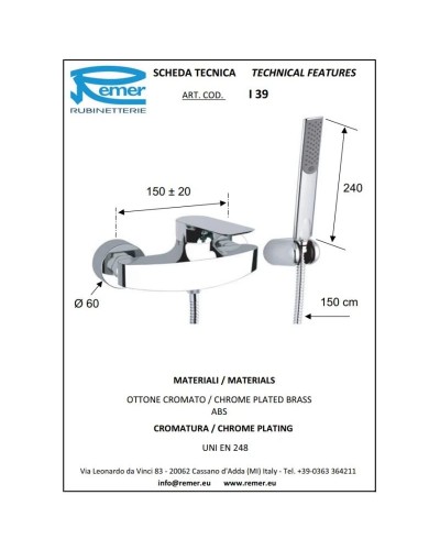 Смеситель для душа Remer Infinity I39