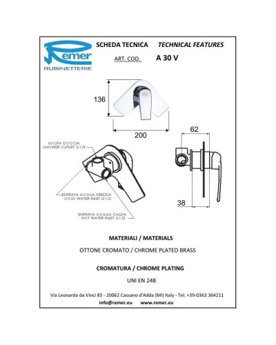 Смеситель для душа Remer Atmos A30V