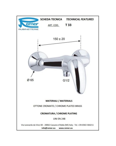 Смеситель для душа Remer Ten T33