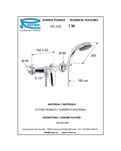 Смеситель для душа Remer Ten T38