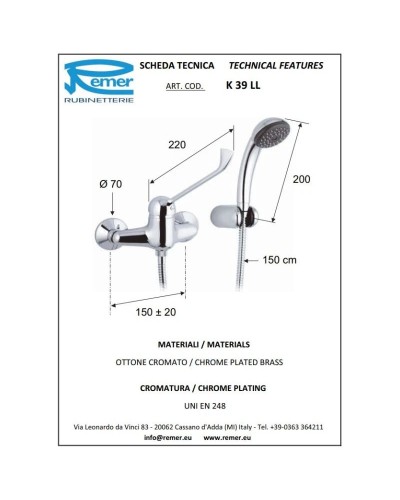 Смеситель для душа Remer Kiss K39LL
