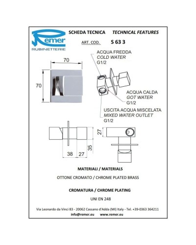 Смеситель для душа Remer SQ3 S633