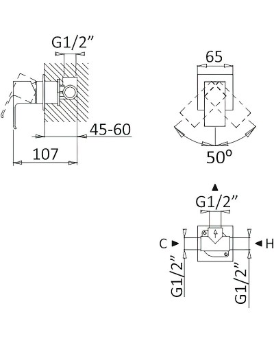 Смеситель для душа Cezares Porta-DIM-NOP Черный матовый