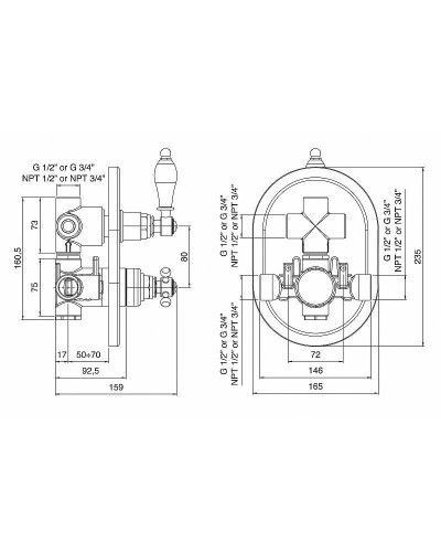 Смеситель для душа Cezares Margot MARGOT-VDIM2-T-02-Bi с термостатом Бронза