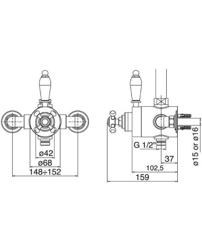 Смеситель для душа Cezares Vintage VINTAGE-D-T-03/24-Sw с термостатом Золото 24 карат