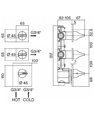 Смеситель для душа Bossini Apice Z035203.073 с термостатом Черный матовый