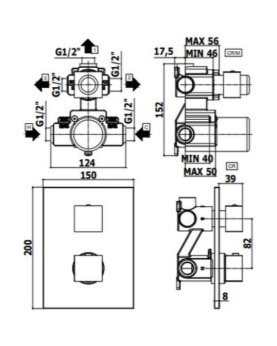 Смеситель для душа Paffoni Level LEQ519NO/M с термостатом Черный матовый
