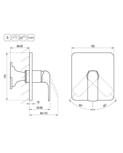 Смеситель для душа Ravak Flat FL 066.20 X070180 Черный матовый