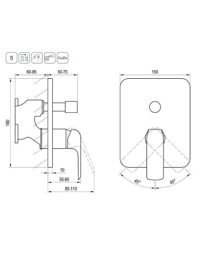 Смеситель для душа Ravak Flat FL 065.20 X070179 Черный матовый