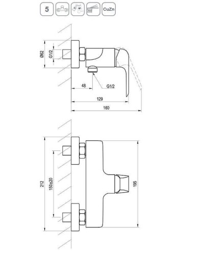 Смеситель для душа Ravak Flat FL 032.20/150 X070177 Черный матовый