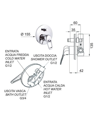 Смеситель для душа Remer Kiss K09 Хром
