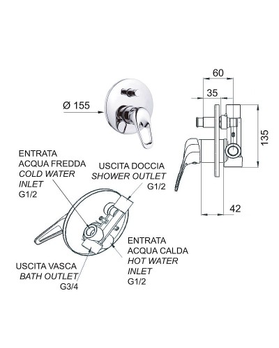 Смеситель для душа Remer Remix R09 Хром