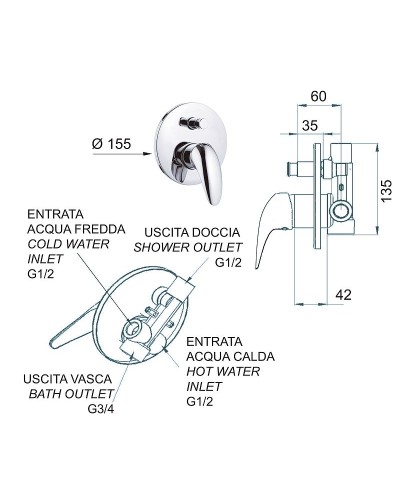 Смеситель для душа Remer Ten T09 Хром