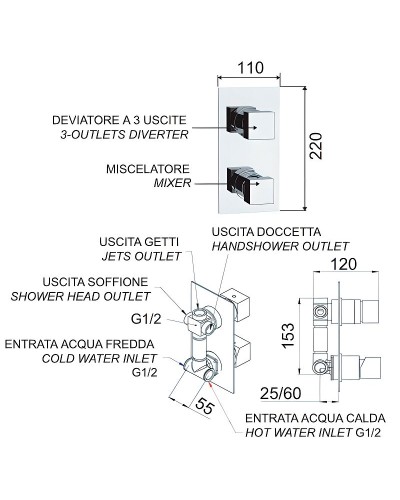 Смеситель для душа Remer SQ3 S933 Хром