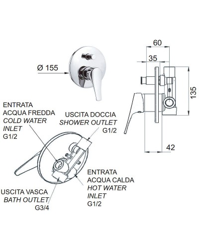 Смеситель для душа Remer Giga Four G094 Хром