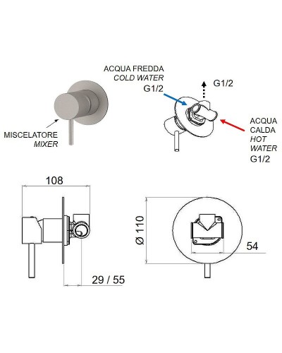 Смеситель для душа Remer X-Style Inox SSX30L Нержавеющая сталь
