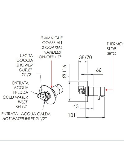 Смеситель для душа Remer Minimal Thermo NT30VO с термостатом Медь