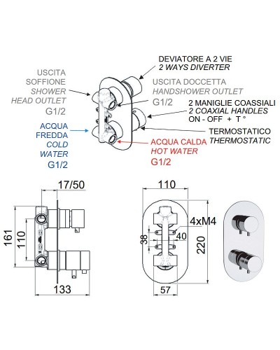 Смеситель для душа Remer Minimal Thermo NT92 с термостатом Хром