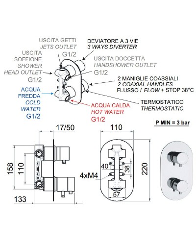 Смеситель для душа Remer Minimal Thermo NT93 с термостатом Хром