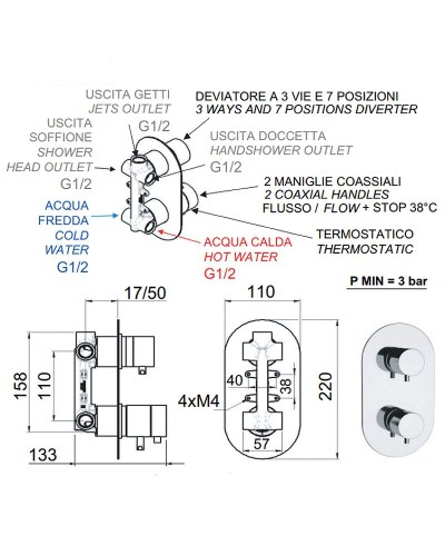 Смеситель для душа Remer Minimal Thermo NT937 с термостатом Хром