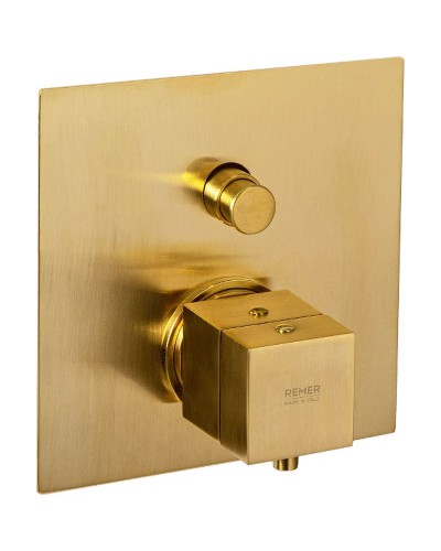 Смеситель для душа Remer Qubica Thermo QT09KBBG с термостатом Золото брашированное