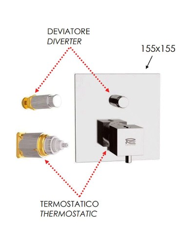 Смеситель для душа Remer Qubica Thermo QT09KBCFP с термостатом Черный хром брашированный