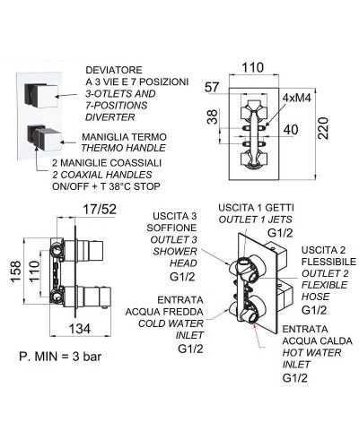 Смеситель для душа Remer Qubica Thermo QT937 с термостатом Хром