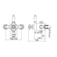 Смеситель термостатический на один выход верхнее (жесткое подключение) CEZARES ELITE-D-T-03/24-Bi