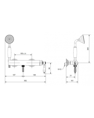 Смеситель для душа однорычажный с ручным душем CEZARES APHRODITE-DM-03/24-Bi