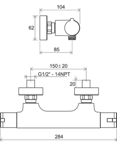 Смеситель для душа Ravak Termo TE 032.00/150 X070034 с термостатом Хром