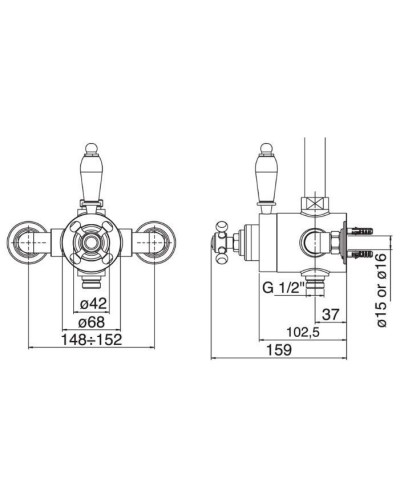 Смеситель термостатический на один выход,верхнее подключение CEZARES MARGOT-D-T-02-Bi
