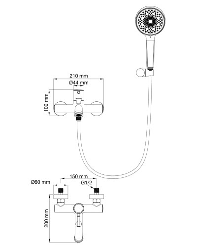 Смеситель для ванны с душем Wonzon & Woghand, Хром (WW-88037073-CR)