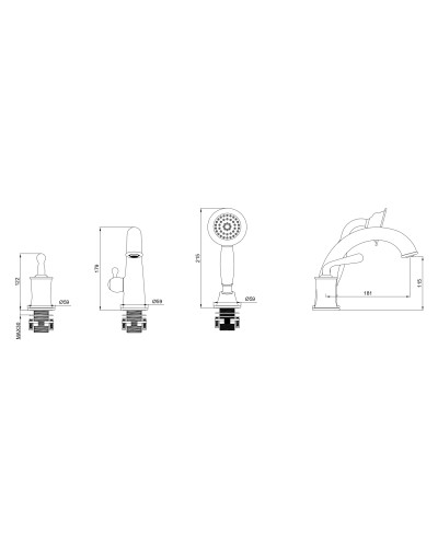 Смеситель на борт ванны Wonzon & Woghand, Брашированное золото (WW-88659008-BG)