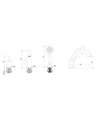 Смеситель на борт ванны WONZON & WOGHAND, Черный матовый (WW-88659008-MB)