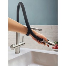 Смеситель для кухни AltroBagno Flusso AltroBagnoFlusso050201Ni с подключением к фильтру, с гибким изливом, никель