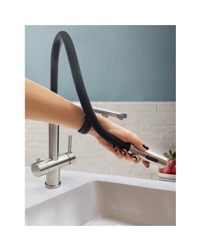 Смеситель для кухни AltroBagno Flusso AltroBagnoFlusso050201Ni с подключением к фильтру, с гибким изливом, никель