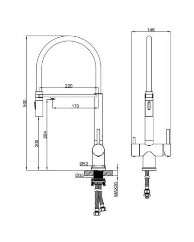 Смеситель для кухни AltroBagno Flusso AltroBagnoFlusso050201Ni с подключением к фильтру, с гибким изливом, никель