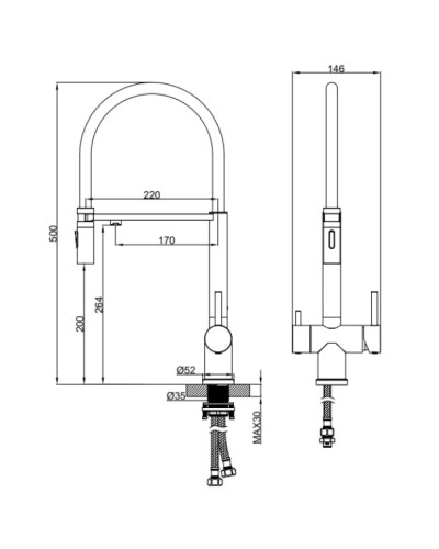 Смеситель для кухни AltroBagno Flusso AltroBagnoFlusso050202OrSp с подключением к фильтру, с гибким изливом, золотой матовый