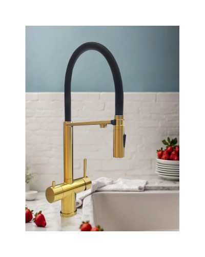 Смеситель для кухни AltroBagno Flusso AltroBagnoFlusso050202OrSp с подключением к фильтру, с гибким изливом, золотой матовый