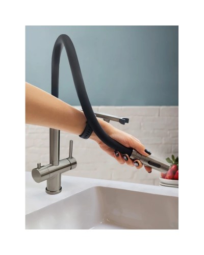 Смеситель для кухни AltroBagno Flusso Flusso AltroBagnoFlusso050203GrMt с подключением к фильтру, с гибким изливом, оружейная сталь